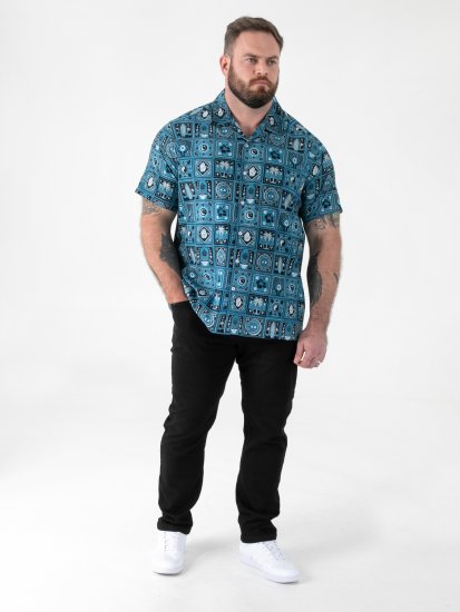 D555 Hawkins Printed Cuban Collar Resort Short Sleeve Shirt Teal - Chemises - Chemises Grandes Tailles Hommes