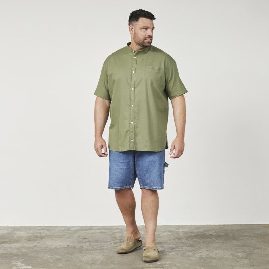 North Latitude 61109 Chemise Manches Courtes à Col Mao Vert Olive - Chemises - Chemises Grandes Tailles Hommes