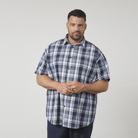 North Latitude 61115 Chemise à Carreaux Coupe Extra-Longue Bleu Marine - Chemises - Chemises Grandes Tailles Hommes