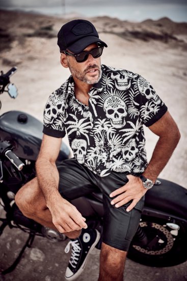 JP1880 Skull Pattern Jersey Short Sleeve Shirt Black - Chemises - Chemises Grandes Tailles Hommes