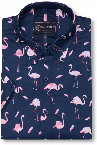 Kam Jeans 6068 Flamingo Short Sleeve Shirt Navy - Chemises - Chemises Grandes Tailles Hommes