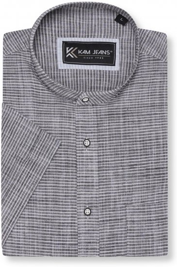 Kam Jeans 6334 Striped Grandad Short Sleeve Shirt Charcoal - Chemises - Chemises Grandes Tailles Hommes