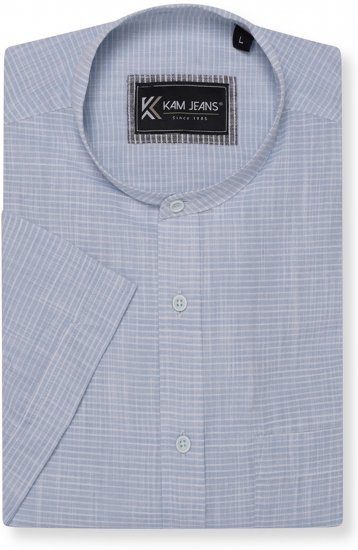 Kam Jeans 6334 Striped Grandad Short Sleeve Shirt Blue - Chemises - Chemises Grandes Tailles Hommes