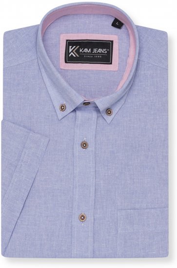 Kam Jeans 6340 Linen Mix Short Sleeve Shirt Blue - Chemises - Chemises Grandes Tailles Hommes