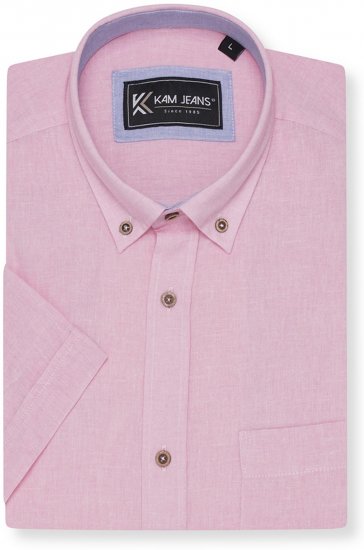 Kam Jeans 6340 Linen Mix Short Sleeve Shirt Pink - Chemises - Chemises Grandes Tailles Hommes