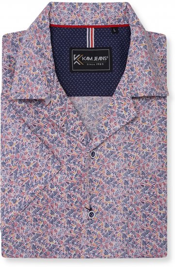 Kam Jeans 6343 Hawaiian Collar Floral Short Sleeve Shirt Navy - Chemises - Chemises Grandes Tailles Hommes