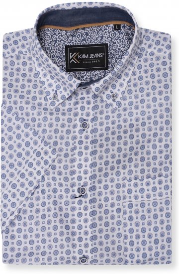Kam Jeans 6345 Jewel Pattern Short Sleeve Shirt Blue - Chemises - Chemises Grandes Tailles Hommes