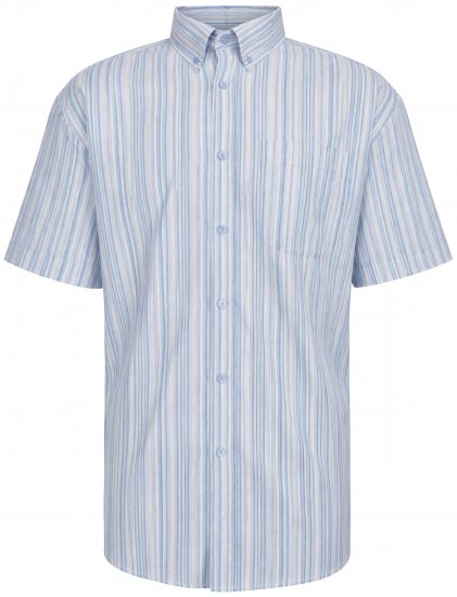 Kam Jeans 6373 Casual Striped Short Sleeve Shirt Blue - Chemises - Chemises Grandes Tailles Hommes