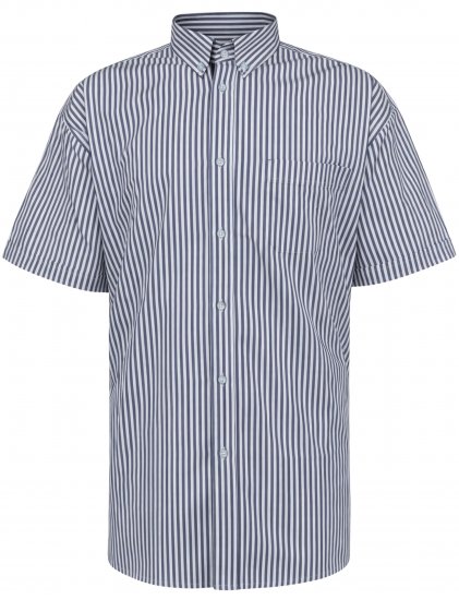 Kam Jeans 6375 Casual Striped Short Sleeve Shirt Navy - Chemises - Chemises Grandes Tailles Hommes