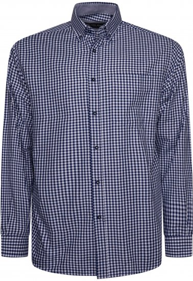 Kam Jeans 6351 Classic Gingham Shirt Long Sleeve Navy - Chemises - Chemises Grandes Tailles Hommes