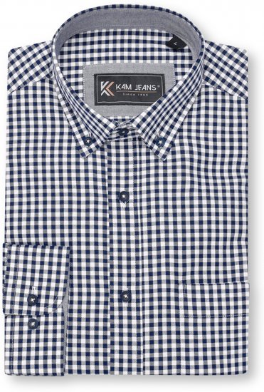 Kam Jeans 6351 Classic Gingham Shirt Long Sleeve Navy - Chemises - Chemises Grandes Tailles Hommes