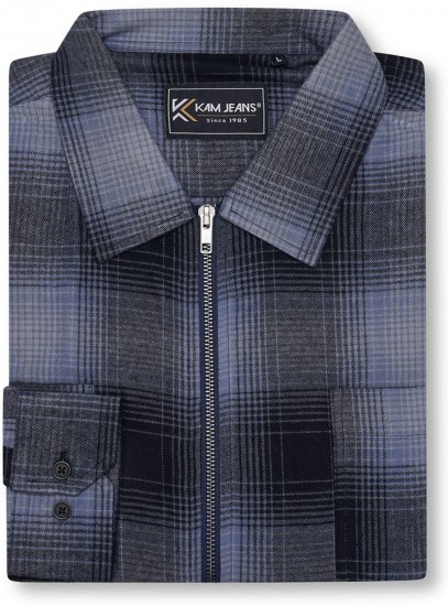 Kam Jeans 6354 Zip Through Check Shirt Charcoal - Chemises - Chemises Grandes Tailles Hommes