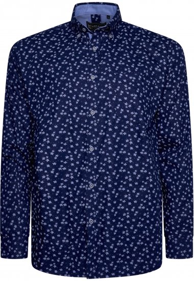 Kam Jeans 6364 All Over Floral Print Long Sleeve Shirt Navy - Chemises - Chemises Grandes Tailles Hommes