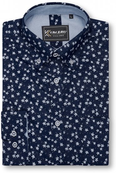 Kam Jeans 6364 All Over Floral Print Long Sleeve Shirt Navy - Chemises - Chemises Grandes Tailles Hommes