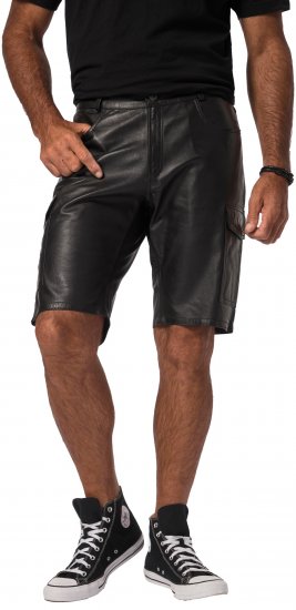 JP1880 Leather Shorts Cargo Pockets Lamb Nappa Leather Black - Shorts - Shorts hommes grande taille
