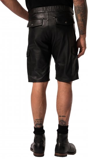 JP1880 Leather Shorts Cargo Pockets Lamb Nappa Leather Black - Shorts - Shorts hommes grande taille