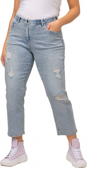 Ulla Popken Stonewashed Distressed Boyfriend Jeans Light Blue - Jeans & Pantalons Femme Grandes Tailles – Plus Size - 