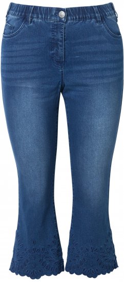 Ulla Popken Cropped Flared Eyelet Jeans Denim Blue - Jeans & Pantalons Femme Grandes Tailles – Plus Size - 