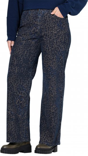 Ulla Popken Leopard Print Stretch Fit Jeans Ink Blue - Jeans & Pantalons Femme Grandes Tailles – Plus Size - 