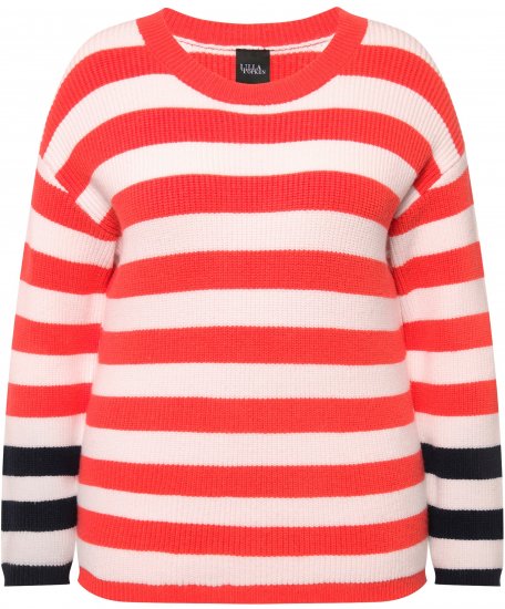 Ulla Popken Mixed Stripe Long Sleeve Sweater Hibiscus Red - Sweatshirts & hoodies - 