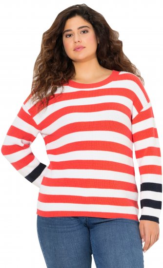 Ulla Popken Mixed Stripe Long Sleeve Sweater Hibiscus Red - Sweatshirts & hoodies - 