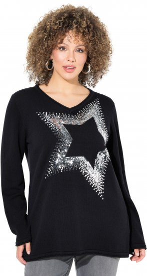 Ulla Popken Sequined Star Rolled Edge Sweater Black - Sweatshirts & hoodies - 