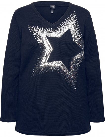 Ulla Popken Sequined Star Rolled Edge Sweater Navy - Sweatshirts & hoodies - 