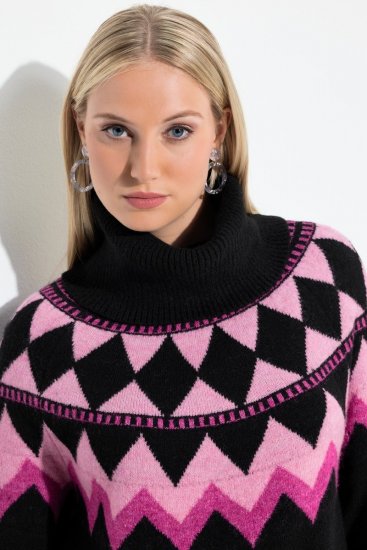 Ulla Popken Neon Alpine Pattern Long Sleeve Turtleneck Sweater Light Pink - Sweatshirts & hoodies - Sweats, Hoodies & Maille Douillets