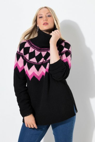 Ulla Popken Neon Alpine Pattern Long Sleeve Turtleneck Sweater Light Pink - Sweatshirts & hoodies - Sweats, Hoodies & Maille Douillets