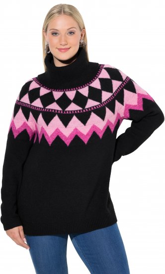 Ulla Popken Neon Alpine Pattern Long Sleeve Turtleneck Sweater Light Pink - Sweatshirts & hoodies - 