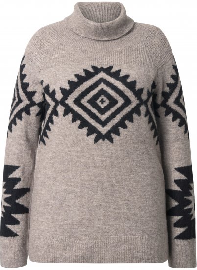 Ulla Popken Aztec Pattern Turtleneck Sweater Pebble Grey - Sweatshirts & hoodies - 