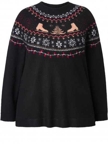Ulla Popken Norwegian Style Christmas Sweater Black - Sweatshirts & hoodies - 