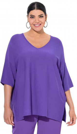 Ulla Popken Oversized 3/4 Sleeve V-Neck Sweater Amethyst - Ulla Popken - 