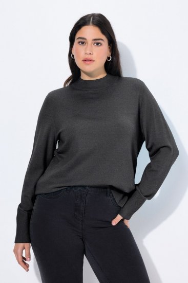 Ulla Popken Long Sleeves Mock Turtleneck Sweater Charcoal Grey Melange - Sweatshirts & hoodies - Sweats, Hoodies & Maille Douillets