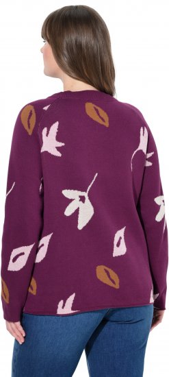 Ulla Popken Eco Cotton Leaf Pattern Long Sleeve Sweater Forest Berry - Sweatshirts & hoodies - 