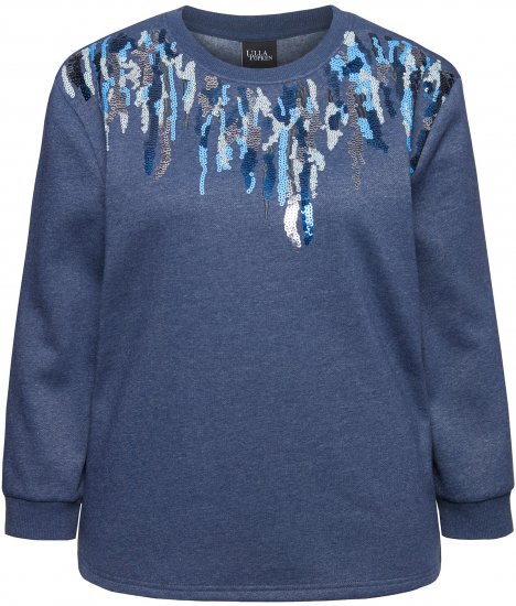 Ulla Popken Sequined Neck Long Sleeve Sweatshirt Ink Blue - Sweatshirts & hoodies - 