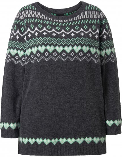 Ulla Popken Norwegian Style Pastel Tone Long Sleeve Sweater Dark Grey Melange - Sweatshirts & hoodies - 