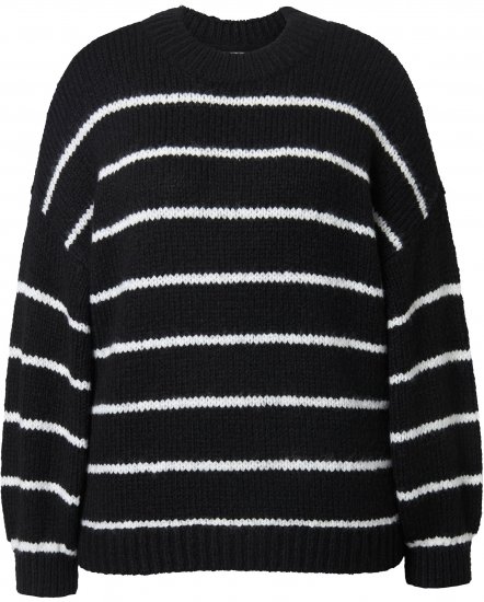 Ulla Popken Oversized Striped Balloon Sleeve Sweater Black - Sweatshirts & hoodies - 