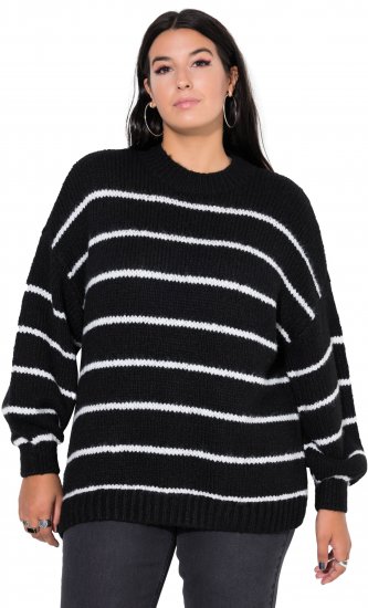 Ulla Popken Oversized Striped Balloon Sleeve Sweater Black - Sweatshirts & hoodies - 