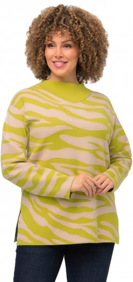 Ulla Popken Zebra Print Mock Turtleneck Long Sleeve Sweater Yellow Green - Sweatshirts & hoodies - 