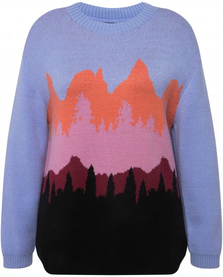 Ulla Popken Long Sleeve Knit Mountain Range Sweater Bright Purple - Sweatshirts & hoodies - 