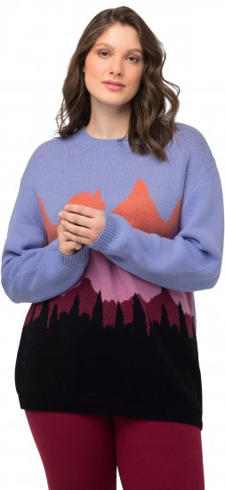 Ulla Popken Long Sleeve Knit Mountain Range Sweater Bright Purple - Sweatshirts & hoodies - 