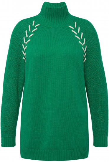 Ulla Popken Contrast Braid Turtleneck Sweater Emerald Green - Sweatshirts & hoodies - 