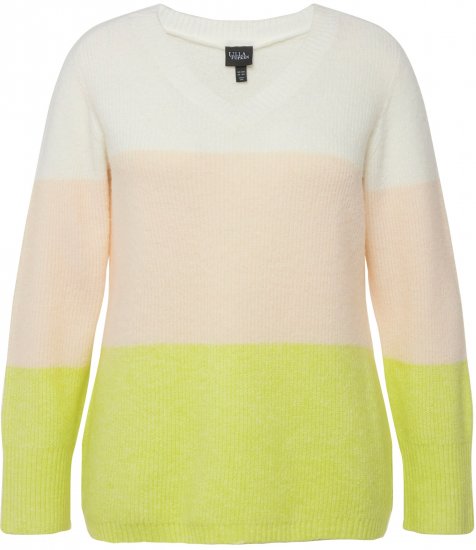 Ulla Popken Block Stripe Long Sleeve V-Neck Sweater Lime Green - Sweatshirts & hoodies - 