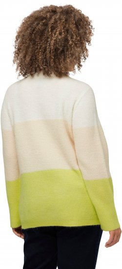 Ulla Popken Block Stripe Long Sleeve V-Neck Sweater Lime Green - Sweatshirts & hoodies - 
