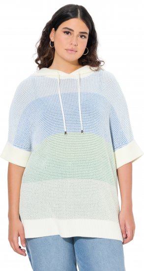 Ulla Popken Block Stripe Hooded Short Sleeve Sweater Mint Green - Sweatshirts & hoodies - 