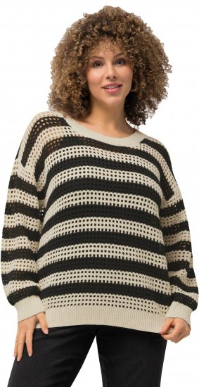 Ulla Popken Striped Long Sleeve Crocheted Sweater Vanilla - Sweatshirts & hoodies - 