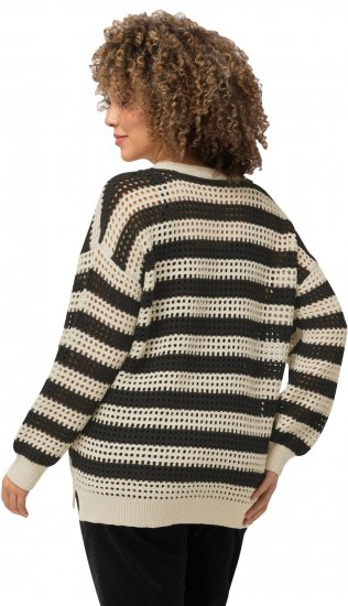 Ulla Popken Striped Long Sleeve Crocheted Sweater Vanilla - Sweatshirts & hoodies - 