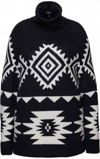 Ulla Popken Aztec-Inspired Long Sleeve Turtleneck Sweater Navy - Sweatshirts & hoodies - 