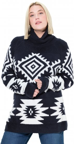 Ulla Popken Aztec-Inspired Long Sleeve Turtleneck Sweater Navy - Sweatshirts & hoodies - 